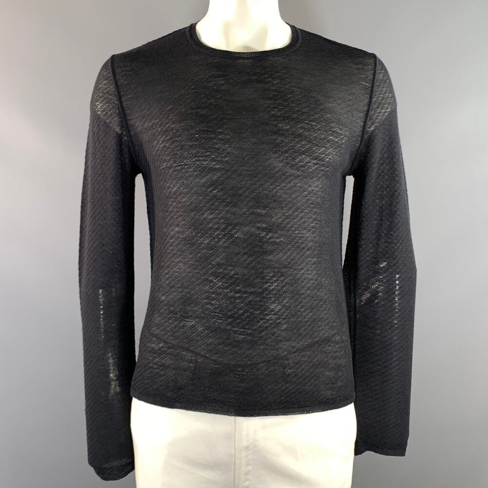 GUCCI Size L Black Diagonal Stripe Wool Blend Sheer Pullover